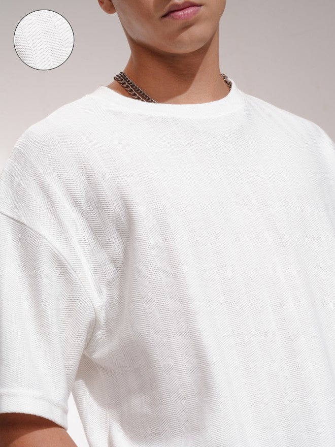 Highlander Men Off White Self Design Oversized Fit T-Shirt - Off White - Image 5