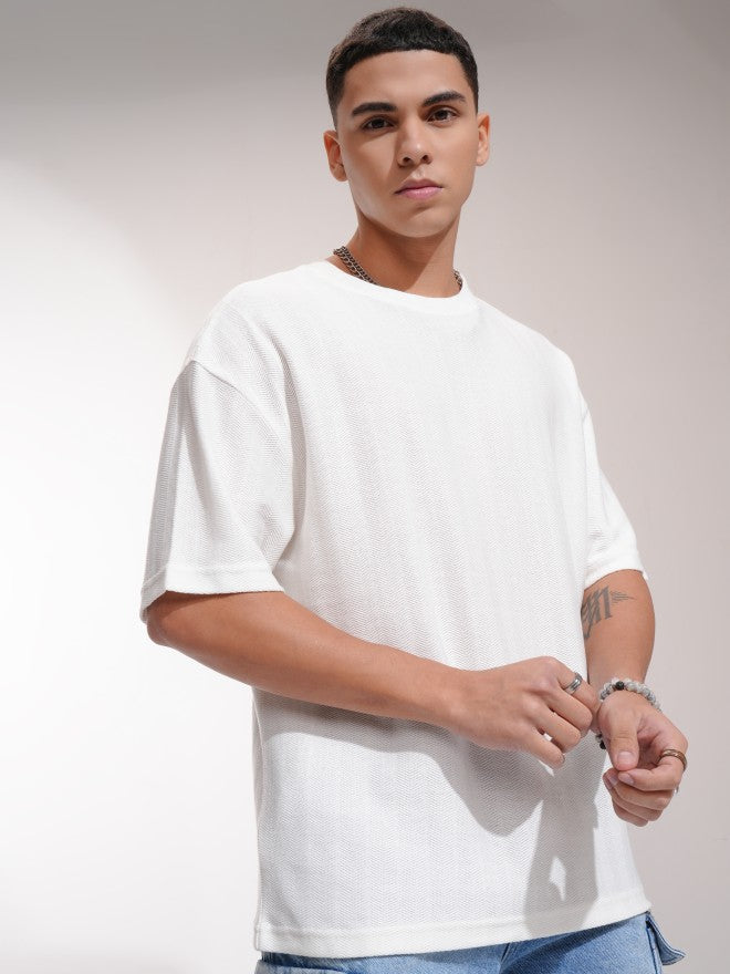 Highlander Men Off White Self Design Oversized Fit T-Shirt - Off White - Image 6