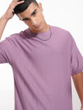 Highlander Men Purple Self Design Round Neck Oversized Fit T-Shirt - Purple - Image 1