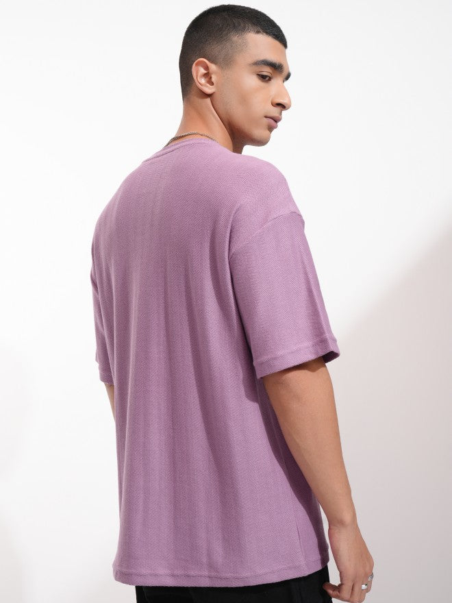 Highlander Men Purple Self Design Round Neck Oversized Fit T-Shirt - Purple - Image 3