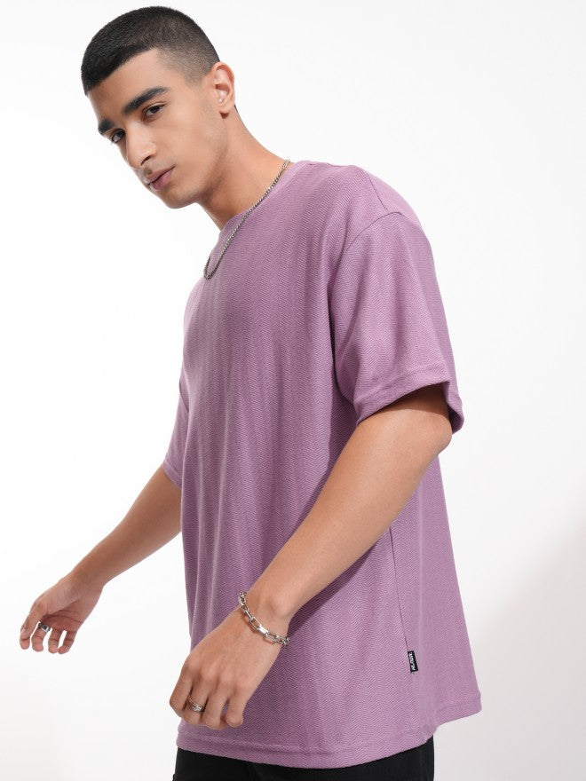 Highlander Men Purple Self Design Round Neck Oversized Fit T-Shirt - Purple - Image 4