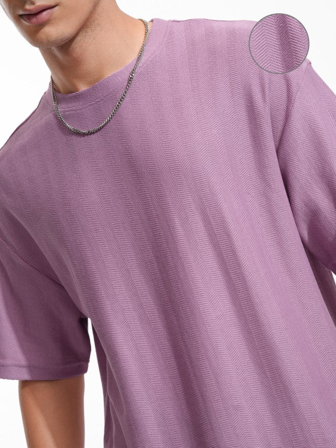 Highlander Men Purple Self Design Round Neck Oversized Fit T-Shirt - Purple - Image 5
