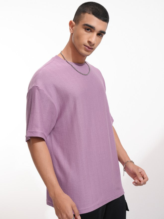 Highlander Men Purple Self Design Round Neck Oversized Fit T-Shirt - Purple - Image 6