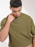 Highlander Men Olive Self Design Oversized Fit T-Shirt - Olive - Image 1