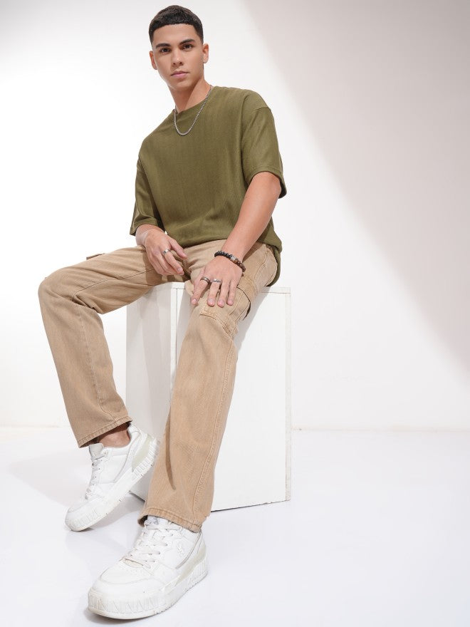Highlander Men Olive Self Design Oversized Fit T-Shirt - Olive - Image 2