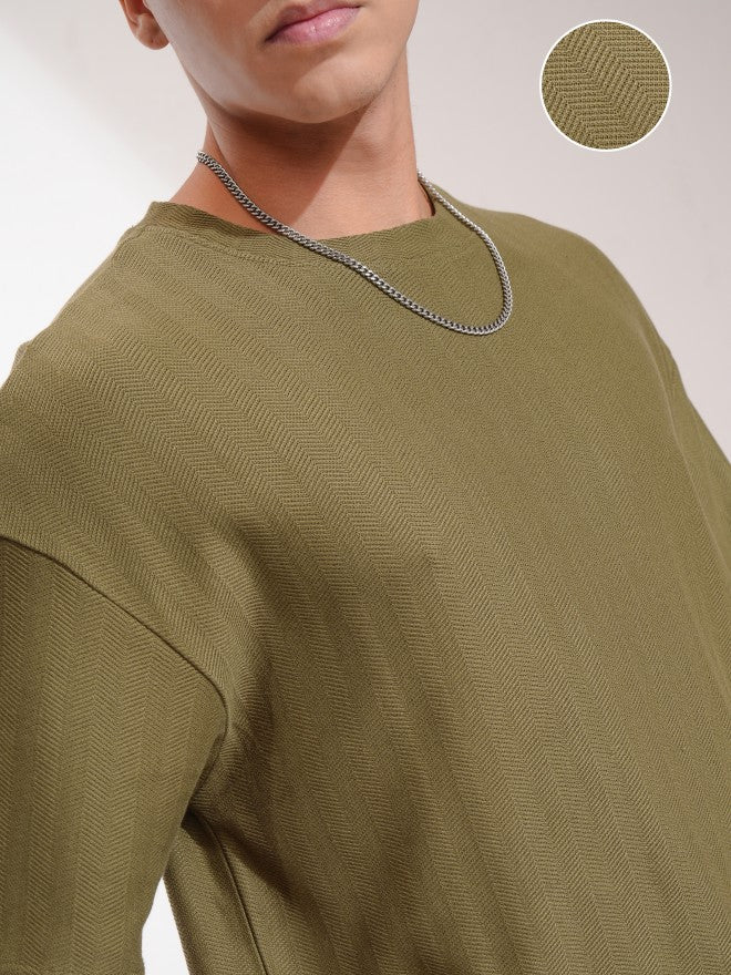 Highlander Men Olive Self Design Oversized Fit T-Shirt - Olive - Image 5