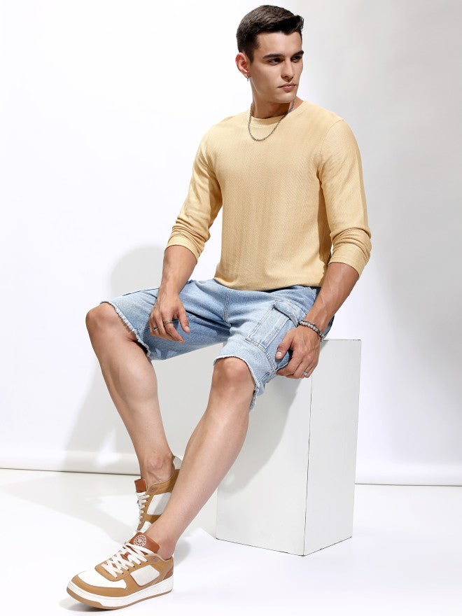 Highlander Men Beige Self Design Round Neck Relaxed Fit T-Shirt - Beige - Image 2