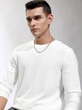 Highlander Men Off White Self Design Round Neck Relaxed Fit T-Shirt - Off White - Image 1
