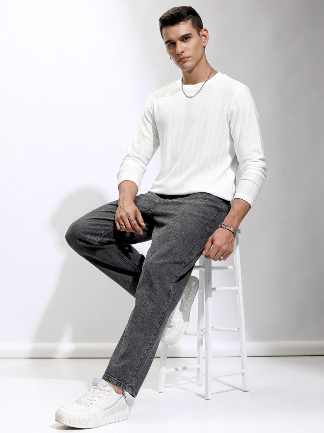 Highlander Men Off White Self Design Round Neck Relaxed Fit T-Shirt - Off White - Image 2