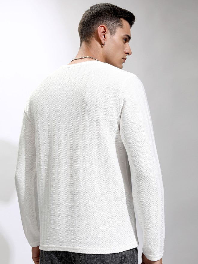 Highlander Men Off White Self Design Round Neck Relaxed Fit T-Shirt - Off White - Image 3