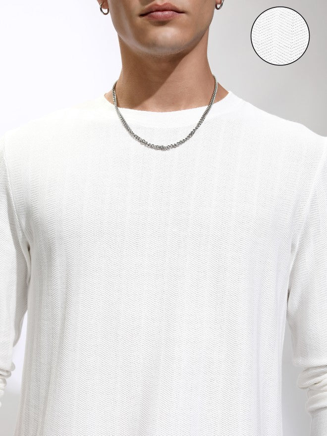 Highlander Men Off White Self Design Round Neck Relaxed Fit T-Shirt - Off White - Image 5