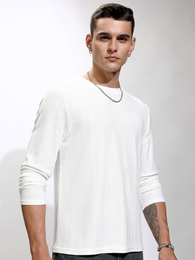 Highlander Men Off White Self Design Round Neck Relaxed Fit T-Shirt - Off White - Image 6