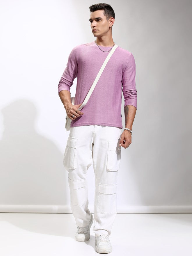Highlander Men Mauve Self Design Round Neck T-Shirt - Mauve - Image 2