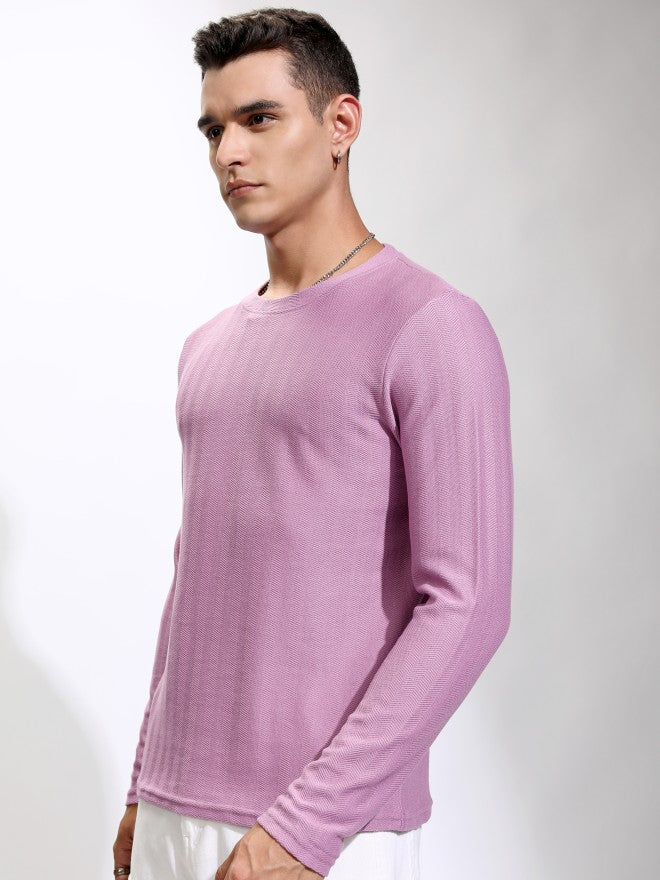 Highlander Men Mauve Self Design Round Neck T-Shirt - Mauve - Image 4