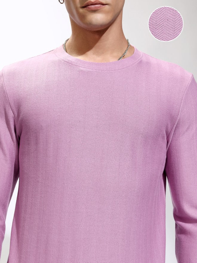 Highlander Men Mauve Self Design Round Neck T-Shirt - Mauve - Image 5