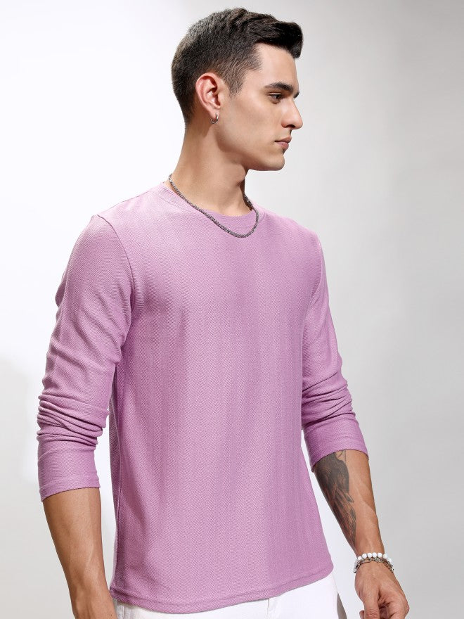 Highlander Men Mauve Self Design Round Neck T-Shirt - Mauve - Image 6