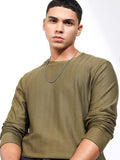 Highlander Men Olive Self Design Relaxed Fit T-Shirt - Olive - Image 1