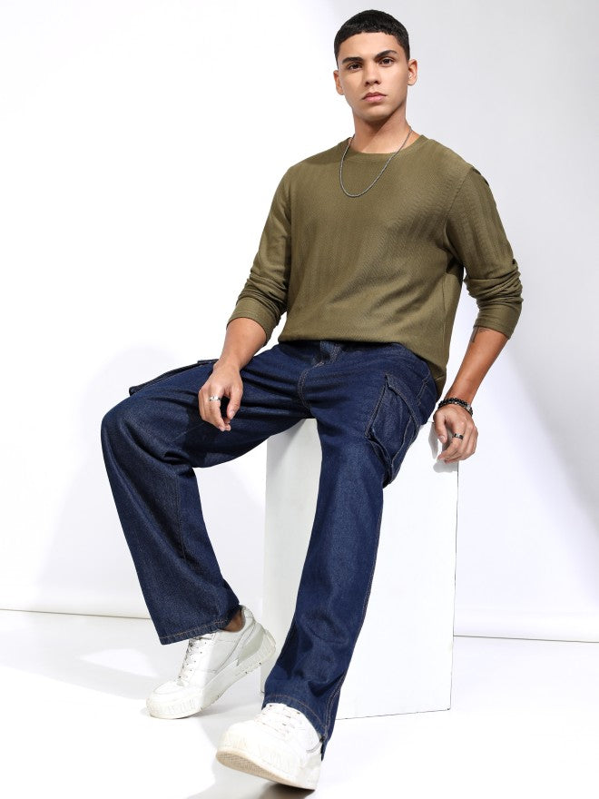 Highlander Men Olive Self Design Relaxed Fit T-Shirt - Olive - Image 2
