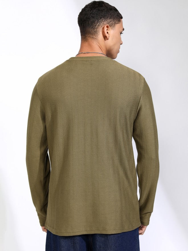 Highlander Men Olive Self Design Relaxed Fit T-Shirt - Olive - Image 3