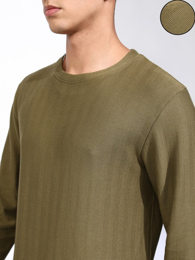 Highlander Men Olive Self Design Relaxed Fit T-Shirt - Olive - Image 5