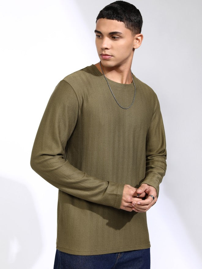 Highlander Men Olive Self Design Relaxed Fit T-Shirt - Olive - Image 6