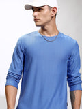 Highlander Men Blue Self Design Round Neck Relaxed Fit T-Shirt - Blue - Image 1