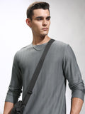 Highlander Men Grey Self Design Round Neck Relaxed Fit T-Shirt - Grey - Image 1