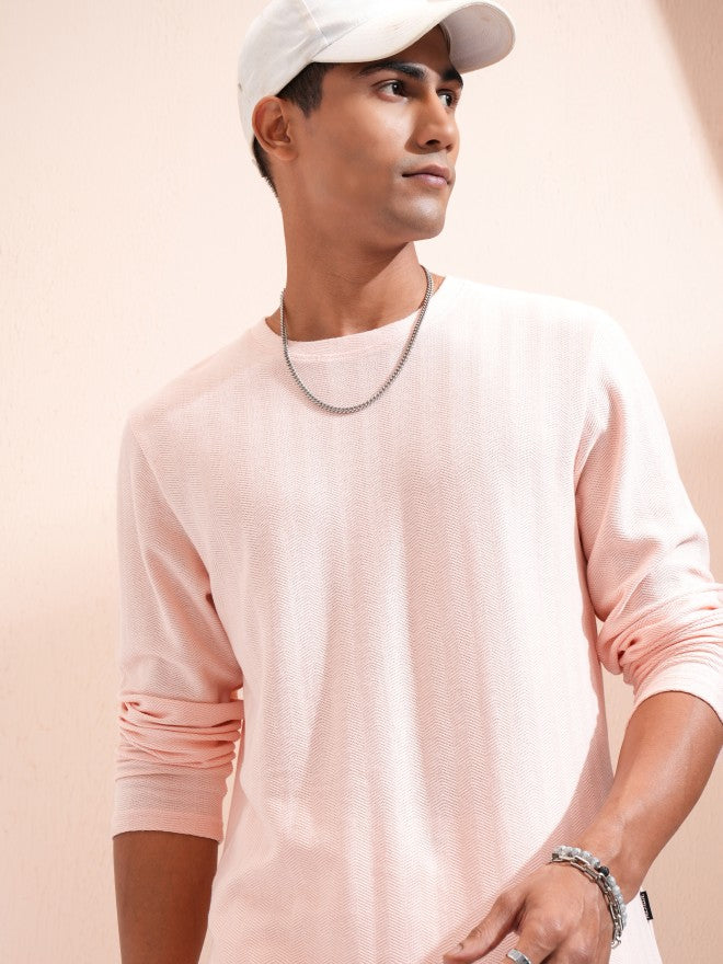 Highlander Men Pink Self Design Relaxed Fit T-Shirt - Pink - Image 1