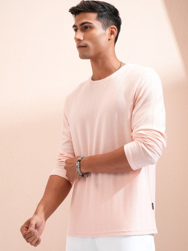 Highlander Men Pink Self Design Relaxed Fit T-Shirt - Pink - Image 4