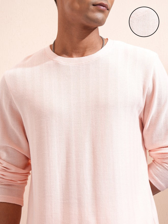 Highlander Men Pink Self Design Relaxed Fit T-Shirt - Pink - Image 5