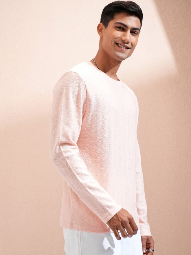 Highlander Men Pink Self Design Relaxed Fit T-Shirt - Pink - Image 6