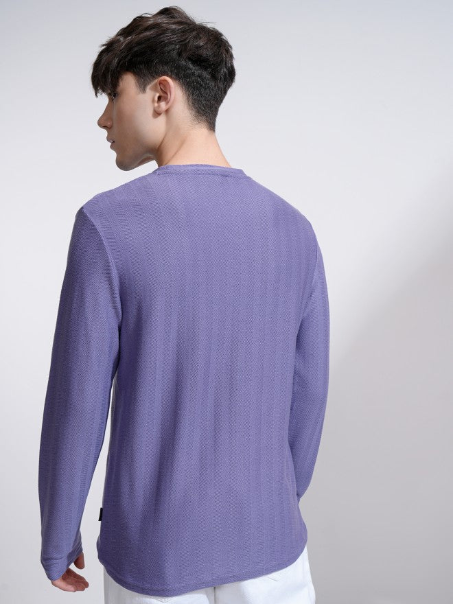 Highlander Men Purple Self Design Round Neck Relaxed Fit T-Shirt - Purple - Image 3