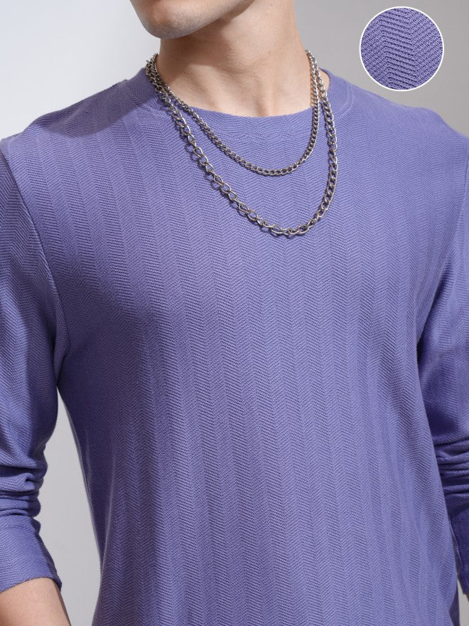 Highlander Men Purple Self Design Round Neck Relaxed Fit T-Shirt - Purple - Image 5