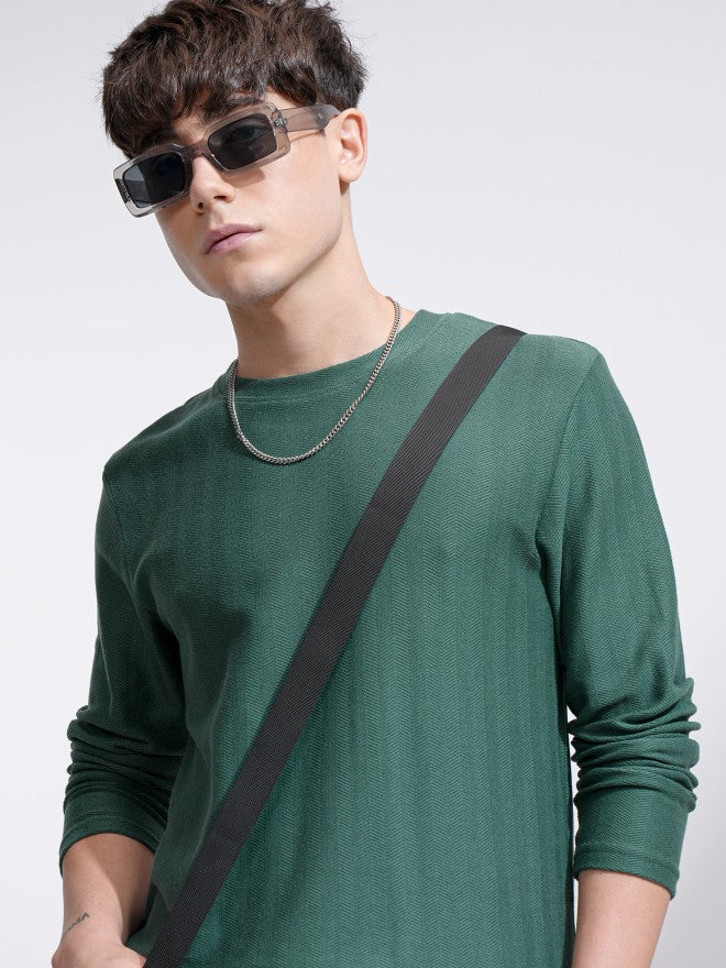 Highlander Men Teal Self Design Round Neck Relaxed Fit T-Shirt - Teal - Image 1