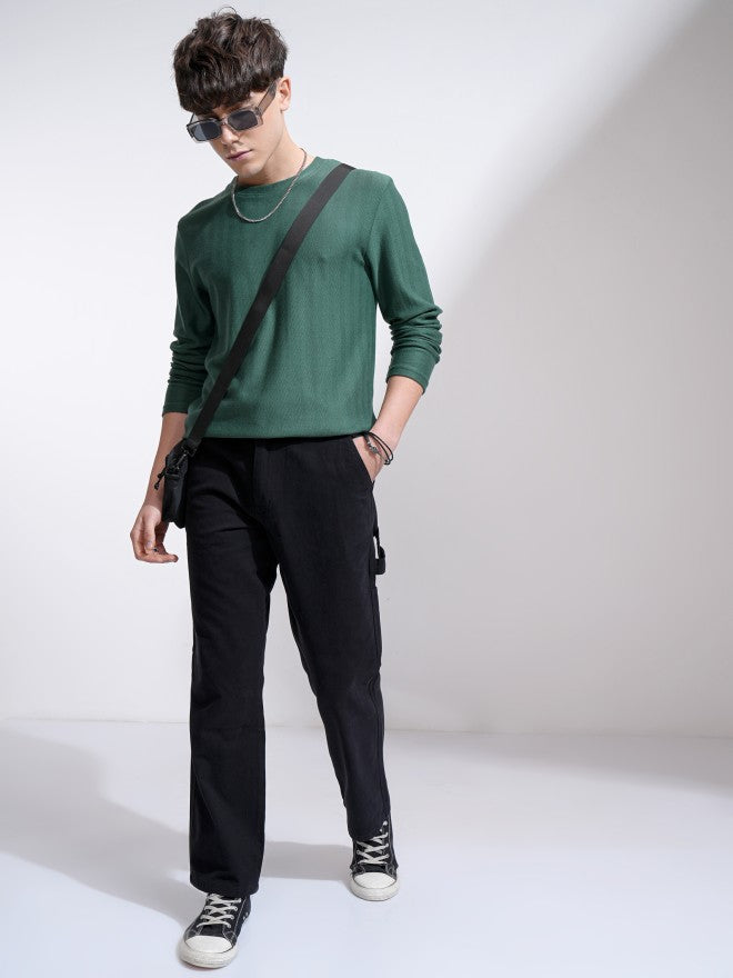 Highlander Men Teal Self Design Round Neck Relaxed Fit T-Shirt - Teal - Image 2