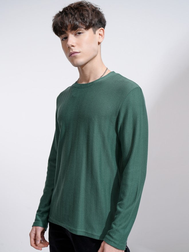 Highlander Men Teal Self Design Round Neck Relaxed Fit T-Shirt - Teal - Image 4