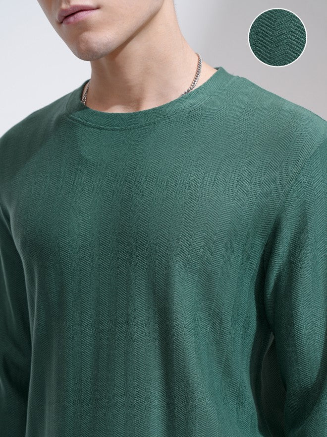 Highlander Men Teal Self Design Round Neck Relaxed Fit T-Shirt - Teal - Image 5