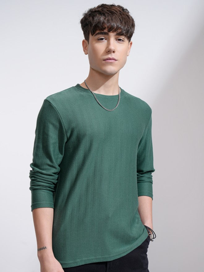 Highlander Men Teal Self Design Round Neck Relaxed Fit T-Shirt - Teal - Image 6
