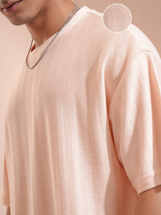 Highlander Men Peach Self Design Oversized Fit T-Shirt - Peach - Image 5