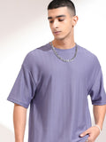 Highlander Men Purple Self Design Round Neck Oversized Fit T-Shirt - Purple - Image 1