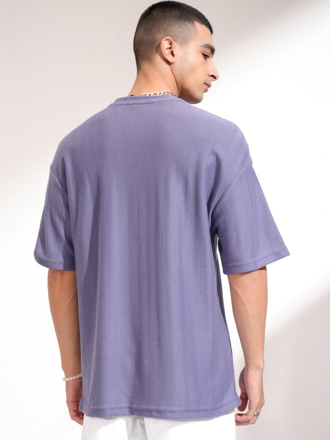 Highlander Men Purple Self Design Round Neck Oversized Fit T-Shirt - Purple - Image 3