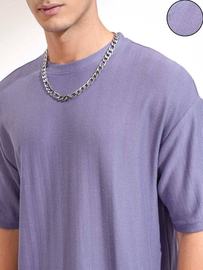 Highlander Men Purple Self Design Round Neck Oversized Fit T-Shirt - Purple - Image 5