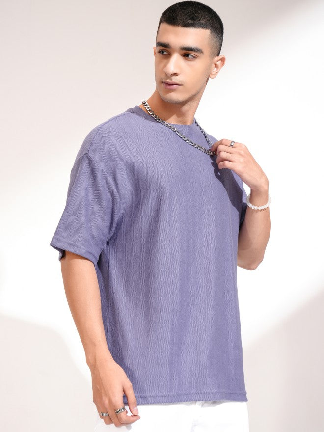 Highlander Men Purple Self Design Round Neck Oversized Fit T-Shirt - Purple - Image 6