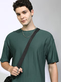 Highlander Men Teal Self Design Round Neck Oversized Fit T-Shirt - Teal - Image 1