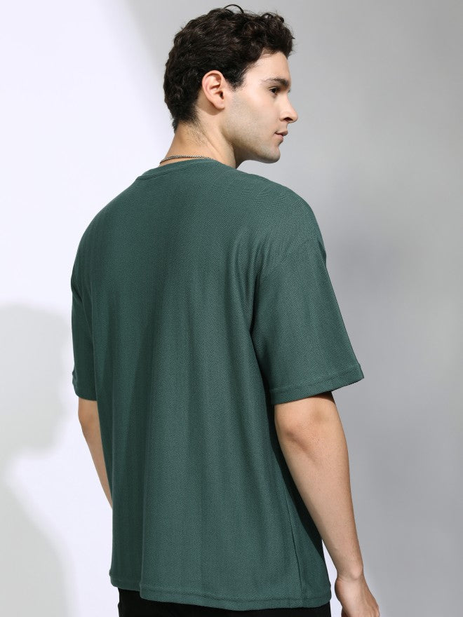 Highlander Men Teal Self Design Round Neck Oversized Fit T-Shirt - Teal - Image 3