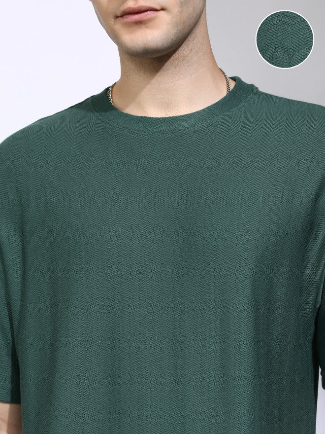 Highlander Men Teal Self Design Round Neck Oversized Fit T-Shirt - Teal - Image 5