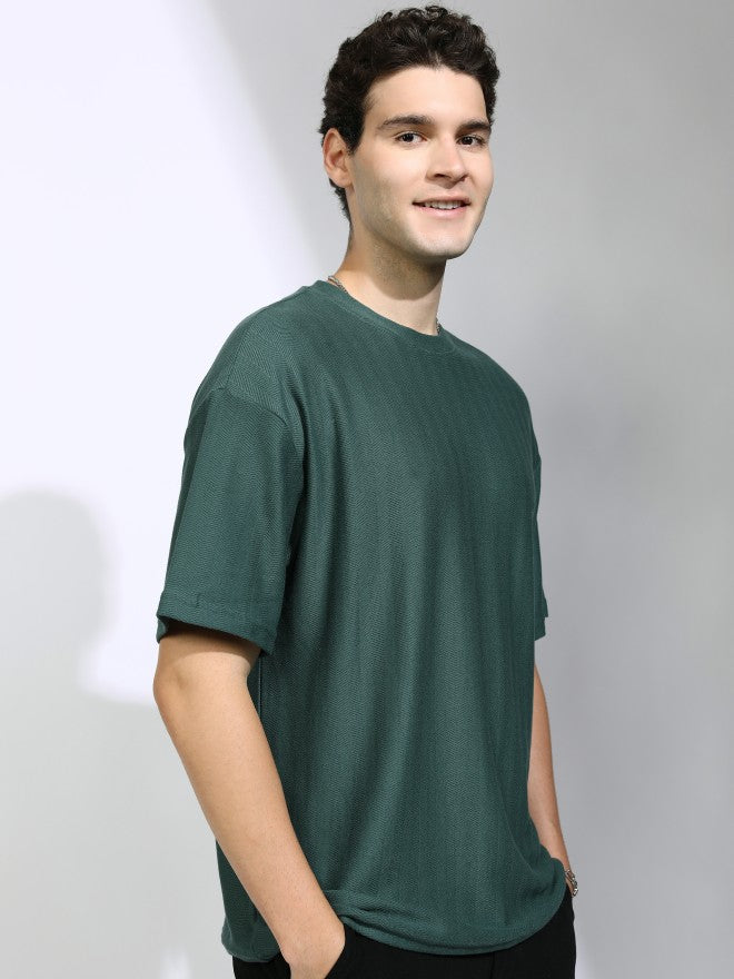 Highlander Men Teal Self Design Round Neck Oversized Fit T-Shirt - Teal - Image 6
