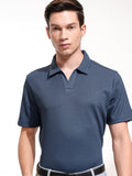 Highlander Men Blue Self Design Polo Collar T-Shirt - Blue - Image 1