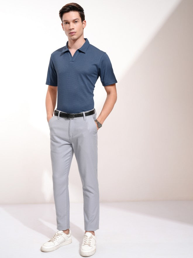 Highlander Men Blue Self Design Polo Collar T-Shirt - Blue - Image 2