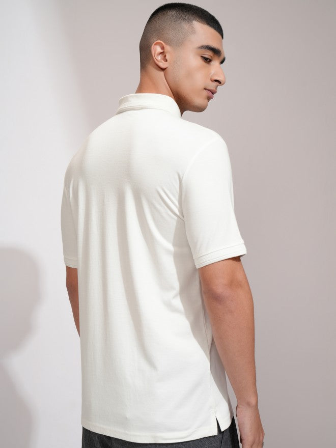 Highlander Men White Solid Polo Collar T-Shirt - White - Image 3